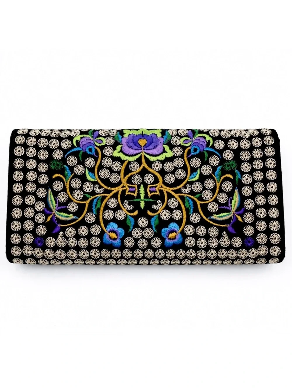 “Purple Embroidered Roses” Flower Butterfly Ethnic Asian Clutch Checkbook Wallet